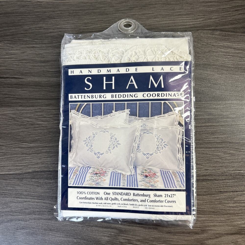 Battenburg Lace White Cotton Sham Pillow Case 21" X 27" 1991 Standard Vintage